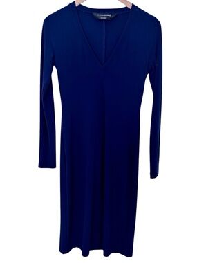 Norma Kamali Blue V Neck Long Sleeve Shift Dress sz Small